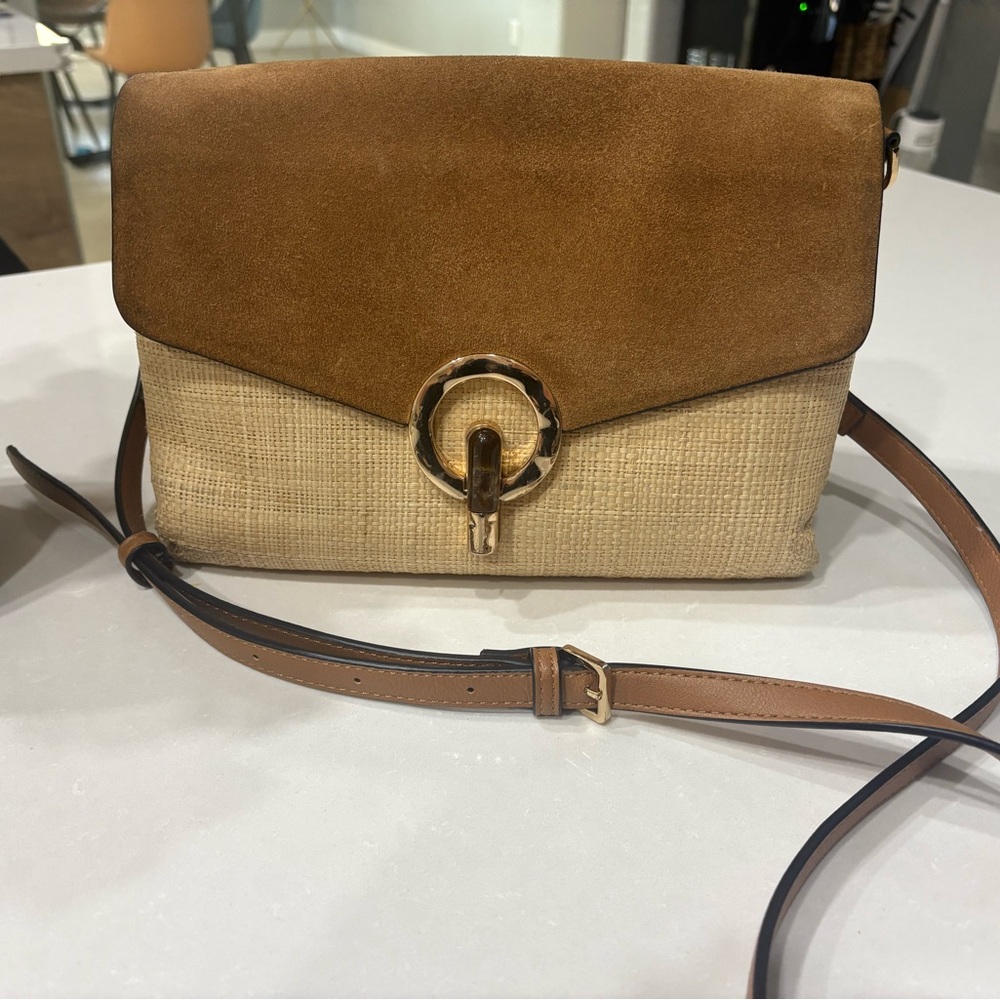 LUELLA GREY LONDON RAFIA SUEDE Tan and Cream Women's Bag CROSSBODY.